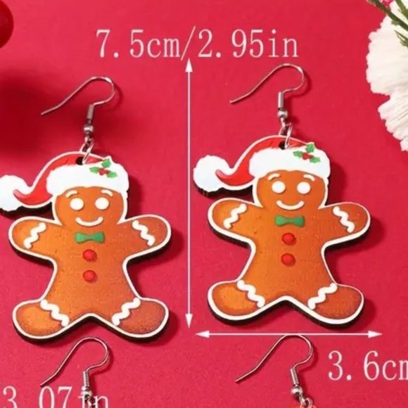 3/$12~Gingerbread Man Christmas Earrings - Picture 4 of 4